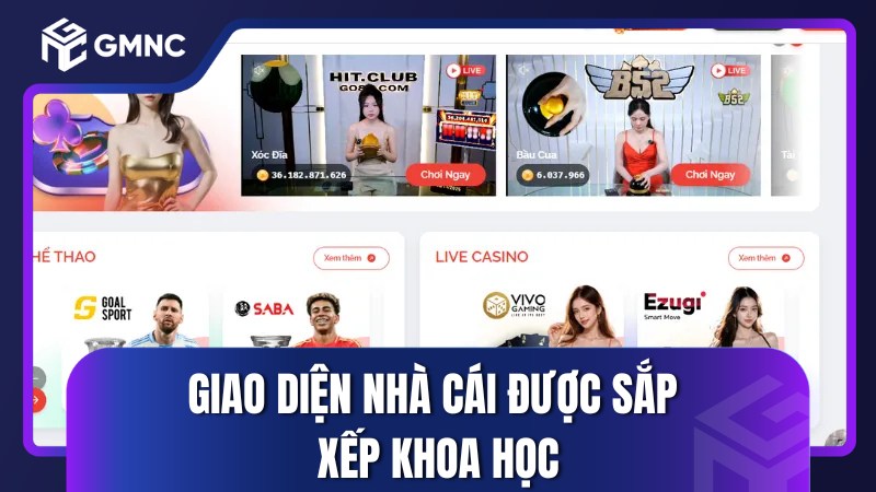Giao diện nhà cái được sắp xếp khoa học, giúp người chơi rất dễ dàng để làm quen