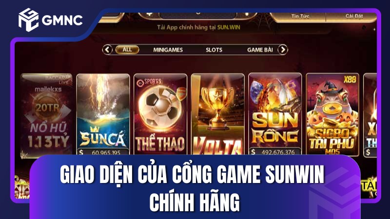 Giao diện của cổng game Sunwin chính hãng