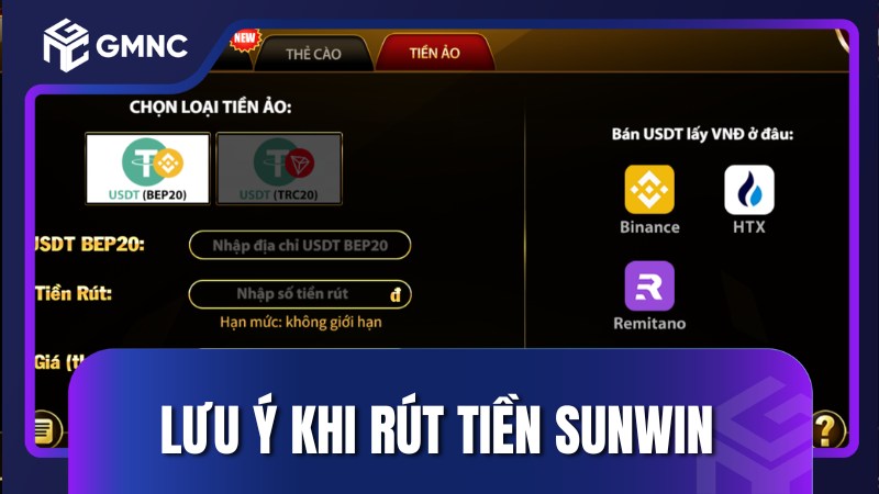 Lưu ý khi người chơi thực hiện giao dịch rút tiền Sunwin