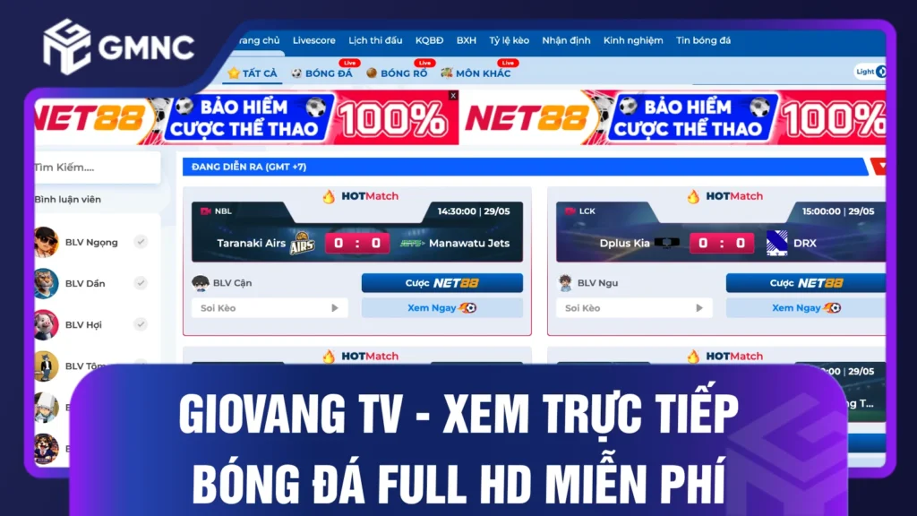 Giovang TV - Kênh xem trực tiếp bóng đá full HD miễn phí