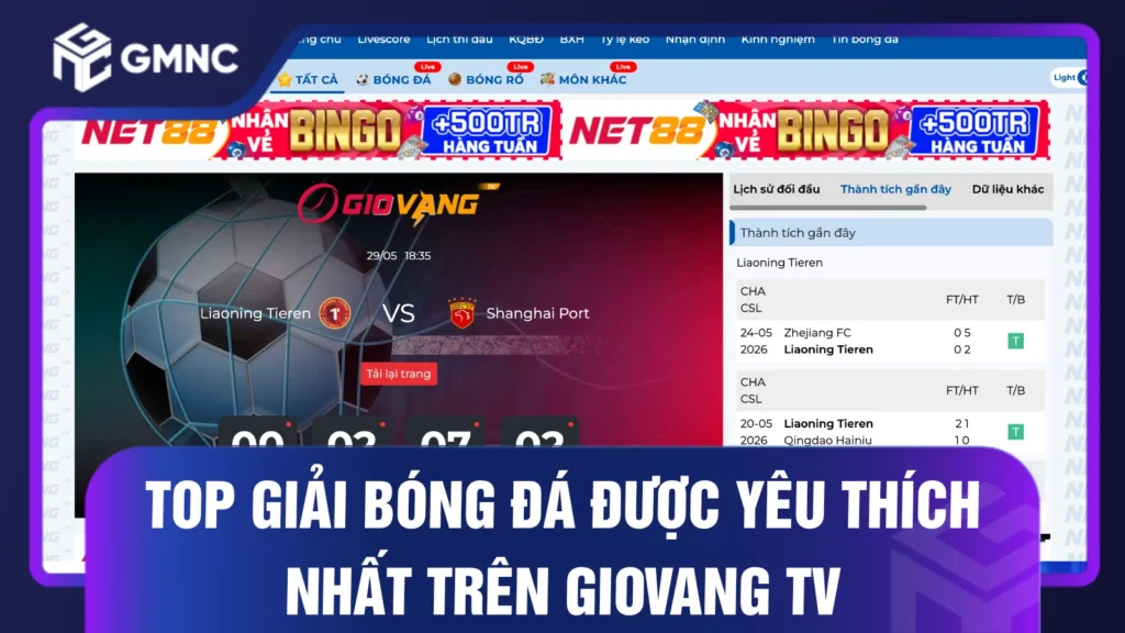 Top giải bóng đá được yêu thích nhất trên Giovang TV